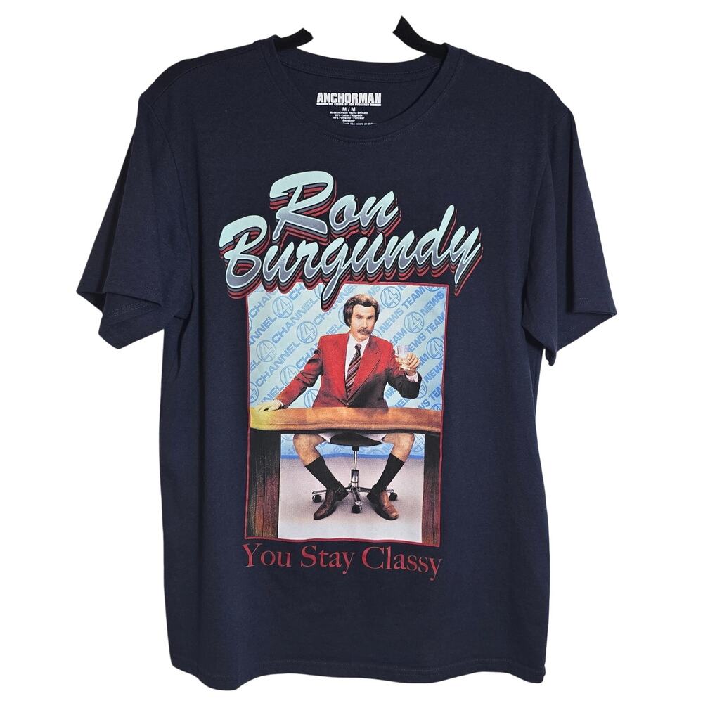 Anchorman Graphic Tee Ron Burgundy You Stay Classy Men's Size Medium Funny Humor